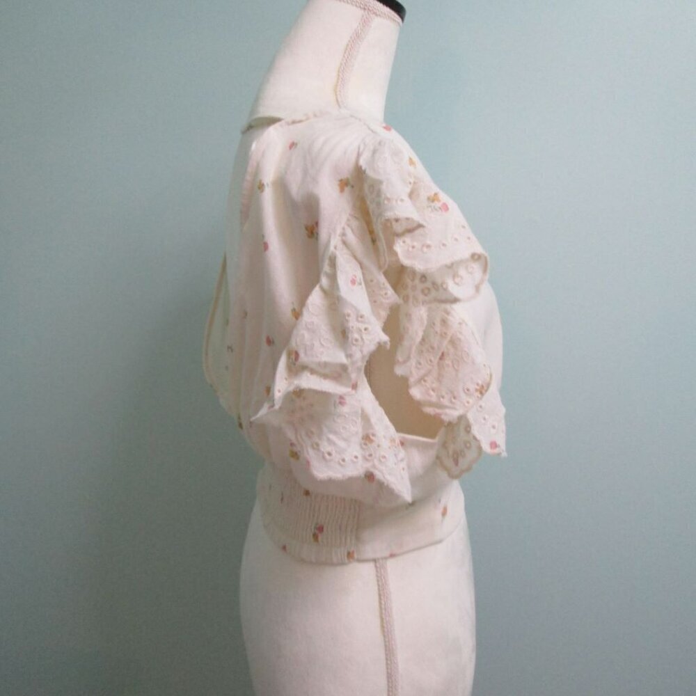 VINTAGE HAVANA Floral Print Surplice Cotton Crop Top-Ivory-M-NWT - Picture 2 of 14